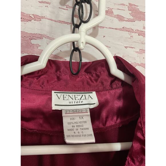 Vintage Venezia Velour Blouse Size 1X Cranberry - Picture 3 of 10